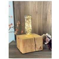 Modern Rustikale Altholz Balken Stehlampe Mit Glasflasche Und Lichterkette Geölt/Natur Upcycling Klein von HolzStueckl