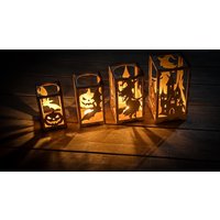 Halloween Laternen Aus Holz Mit Gravur Kürbis, Hexe & Schloss Motive Rustikale Deko Für Herbst, Garten Party Windlicht Handmade Halloween Laternen Aus Holz Mit Gravur Kürbis, Hexe & Schloss Motive Rustikale Deko Für Herbst, Garten Party Windlicht Handmade von Holzbucht