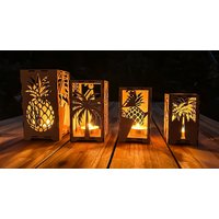 Sommerliche Teelicht Laternen Aus Holz Mit Tropenmotiven | Windlicht Für Garten Grillparty Deko Personalisierbares Geschenkidee 2025 von Holzbucht