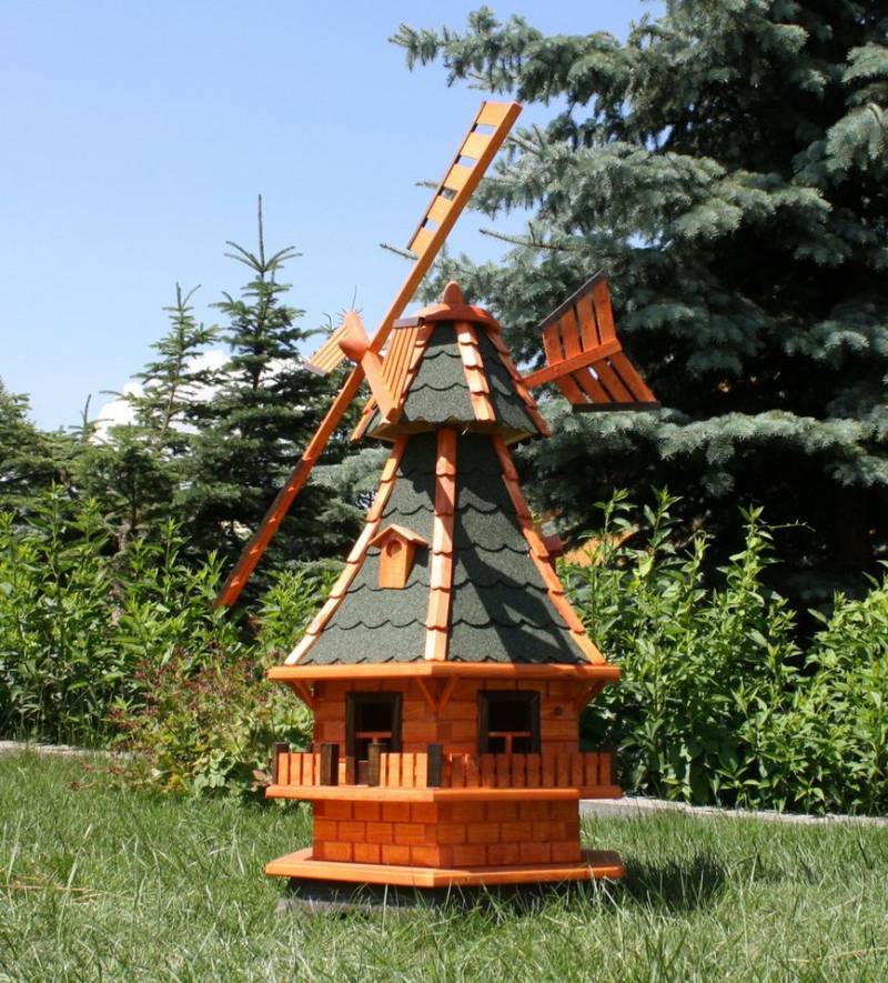 Holzdekoladen Deko-Windrad 1,30 m Gartenwindmühle behandelt mit Solarbeleuchtung Typ 6.1 von Holzdekoladen