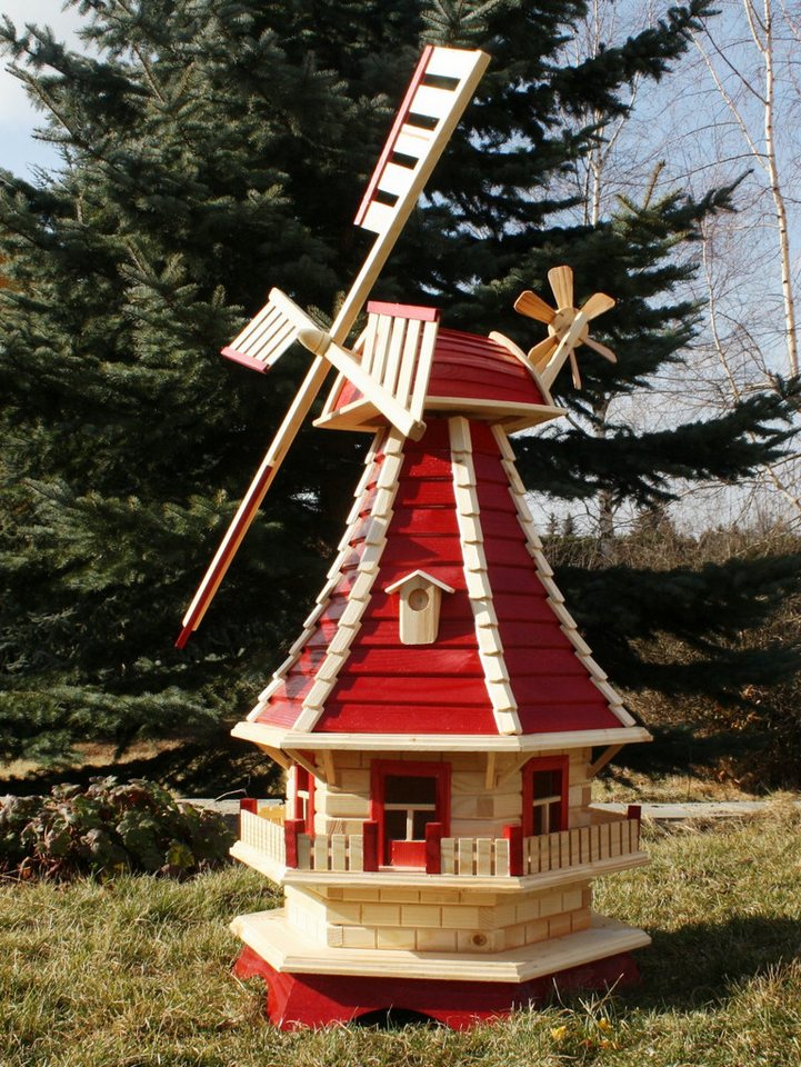 Holzdekoladen Deko-Windrad 1,30 m XL Holzwindmühle mit Solarbeleuchtung Typ 3.1 von Holzdekoladen