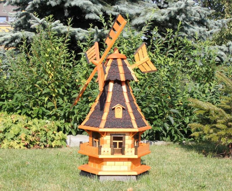 Holzdekoladen Deko-Windrad Wetterfeste Holzwindmühle, Gartenwindmühle mit Solar Typ 4.1 von Holzdekoladen