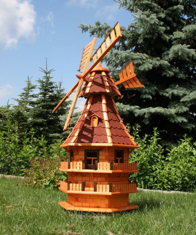 Holzdekoladen Deko-Windrad XXL Holzwindmühle 1,50 m mit Solarbeleuchtung Typ 14.1 von Holzdekoladen