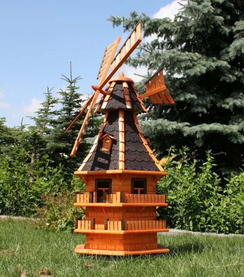 Holzdekoladen Deko-Windrad XXL Holzwindmühle 1,50 m mit Solarbeleuchtung Typ 14.1 von Holzdekoladen