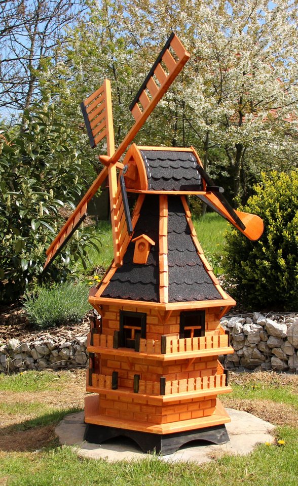 Holzdekoladen Deko-Windrad XXL Windmühle 1,50 m aus Holz mit Solarbeleuchtung Typ 21.1 von Holzdekoladen