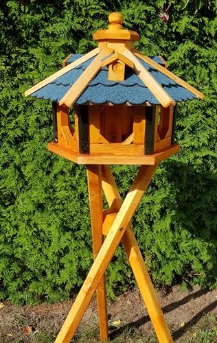 Vogelhaus aus Holz wetterfest (L mit Ständer, Blau) von Holzdekoladen