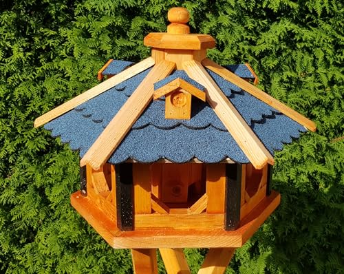Vogelhaus aus Holz wetterfest (L ohne Ständer, Blau) von Holzdekoladen