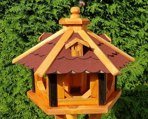 Vogelhaus aus Holz wetterfest (L ohne Ständer, Rot) von Holzdekoladen