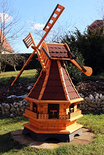 XXL 1,30 m Windmühle für den Garten Solar, Farbe rot imprägniert 18 von Holzdekoladen