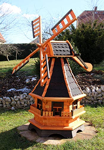 XXL 1,30 m Windmühle für den Garten Solar, Farbe schwarz imprägniert 18 von Holzdekoladen