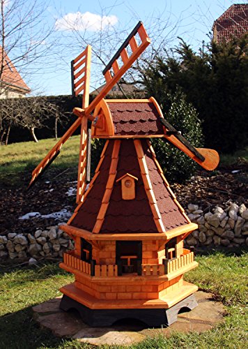 XXL Windmühle mit Solarbeleuchtung rot Typ 18.1 (rot Solar bunt) von Holzdekoladen