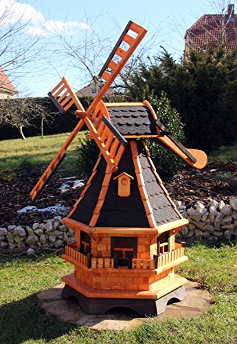 XXL Windmühle mit Solarbeleuchtung schwarz Typ 18.1 (schwarz Solar bunt) von Holzdekoladen