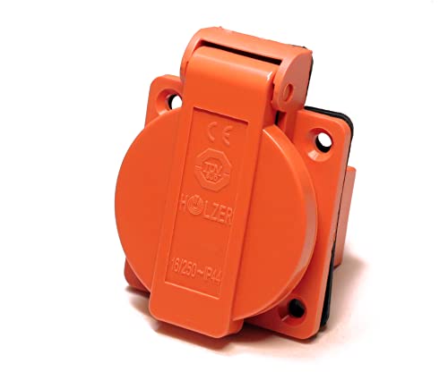 HOLZER 8 Stück/Einbausteckdose Schuko Anbau Steckdose 16A Feuchtraum / PA6 / + Flansch Dichtung (Orange) von Holzer