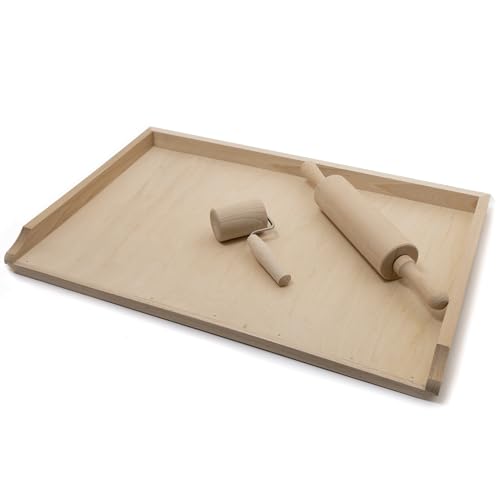 HolzFee Backbrett Set mit 2 Teigroller Holz Nudelbrett Backunterlage Größe Auswahl (70 x 49 cm) von Holzfee