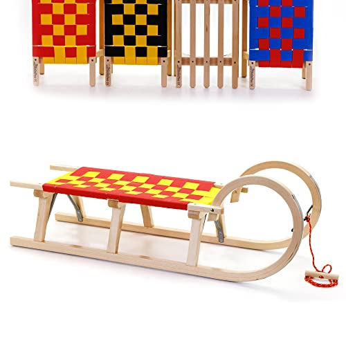 HolzFee Baran 110 Hörnerschlitten Gurtsitz mit FARBAUSWAHL (Rot-Gelb) von Holzfee