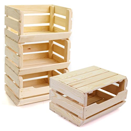 Holzfee Stapelkisten Obst Gempse Kartoffeln Allzweck Küche/Kiste Holz 4-er Set/oben mit Deckel / von Holzfee