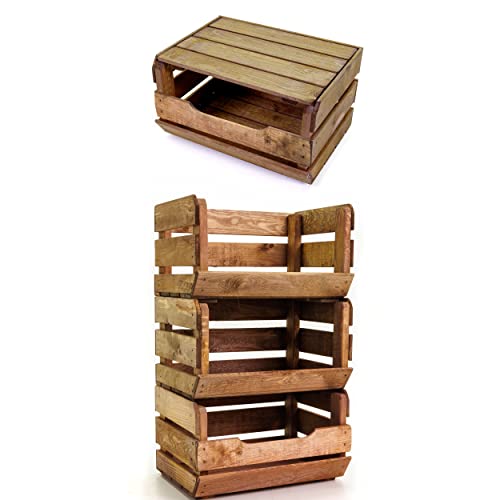 Holzfee Stapelkisten Obst Gempse Kartoffeln Allzweck Küche/Kiste Holz imrägniert 4-er Set/oben mit Deckel von Holzfee
