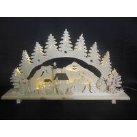 S Schwibbogen Lichterbogen Fensterdeko Weihnachtsbogen Winterdeko Holz 20Er Led Kirche Im Erzgebirgs Wald von Holzfuchsdeko