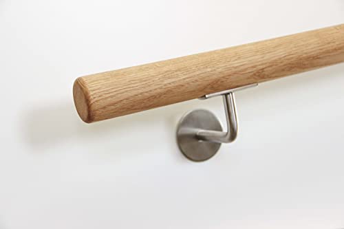 Handlauf aus Holz, Treppengeländer, Wandhandlauf in Eiche, Enden gefast, Geländer mit Edelstahlhalter, Durchmesser 42mm, 100 cm Länge von Holzgrusskarten.at