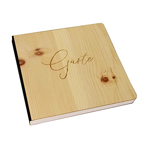 Holz Gästebuch mit eingraviertem Schriftzug "Gäste", Fotoalbum und Stammbuch für verschiedene Anlässe, bestehend aus Echtholz, Zirbenholzcover von Holzgrusskarten.at