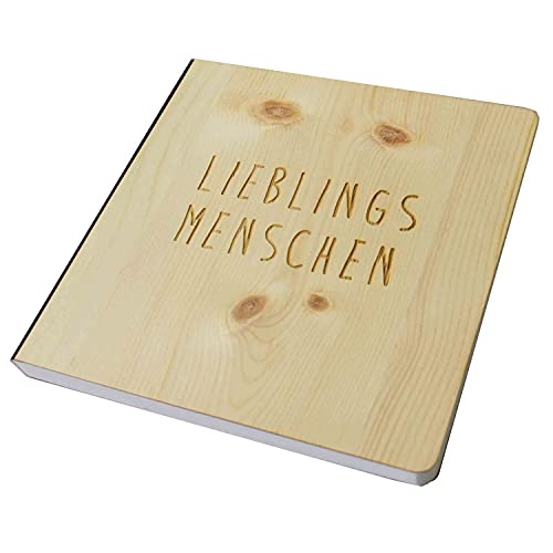Holz Gästebuch mit eingraviertem Schriftzug "Lieblingsmenschen", Fotoalbum und Stammbuch für verschiedene Anlässe, bestehend aus Echtholz, Zirbenholzcover von Holzgrusskarten.at