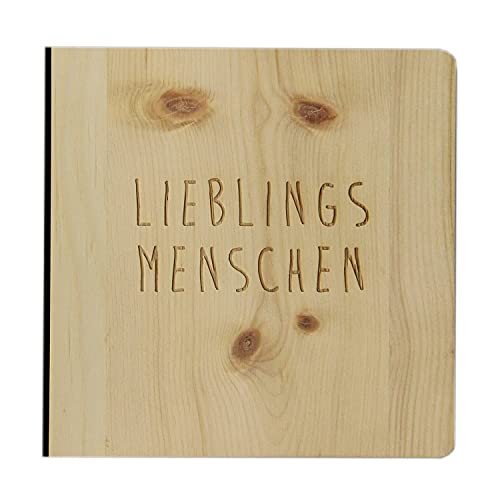 Holz Gästebuch mit eingraviertem Schriftzug "Lieblingsmenschen", Fotoalbum und Stammbuch für verschiedene Anlässe wie Hochzeit und Geburtstag, Eintragsbuch mit edlem Echtholz Zirbencover von Holzgrusskarten.at