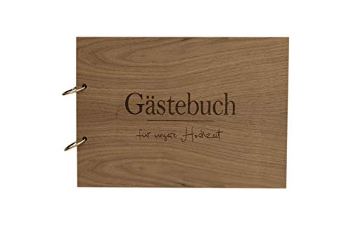 Holzgrusskarten.at 2004-2332 Holzgästebuch & Gästebuch Holz Hochzeit - 100% Made in Austria - besteht aus Nuss-Holz mit eingraviertem Schriftzug Gästebuch für unsere Hochzeit - Hochzeitsbuch von Holzgrusskarten.at