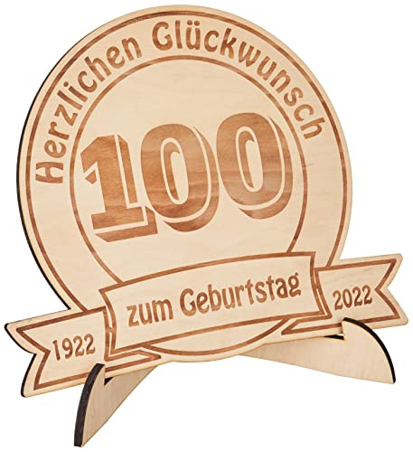 Holzscheibe zum Geburtstag, graviertes Holzbrett mit Jubiläumszahl, Geburtstagsgeschenk, Größe: 30 cm, Herzlichen Glückwunsch – 100. Geburtstag von Holzgrusskarten.at