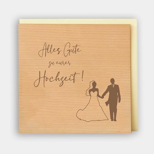 Original Holzgrusskarte - Hochzeitskarte für besondere Glückwünsche zur Hochzeit, Motiv "Alles Gute", Kirschholz, Hochzeitsbillet, Glückwunschkarte, Postkarte, Geschenkkarte für Ehepaar von Holzgrusskarten.at