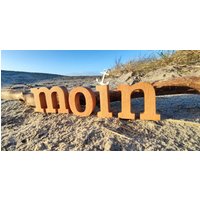 Schriftzug - Moin | Aus Eiche Mit Kleinem Akzent Anker, Segelboot Oder Möwe Maritim Badezimmer von HolzimHaus