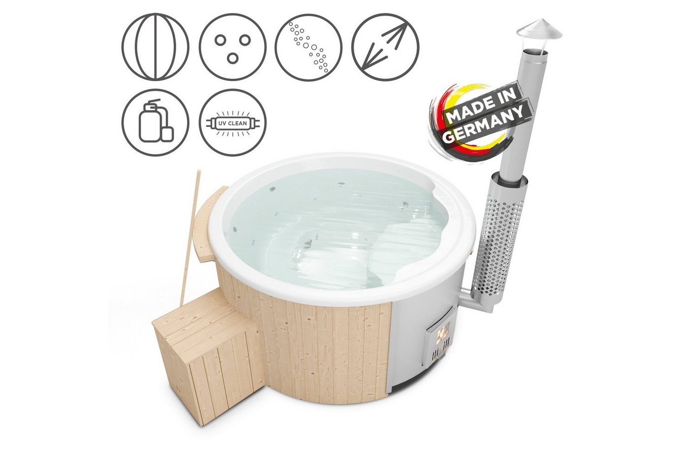 Holzklusiv Whirlpool-Badewanne Hot Tub Saphir Spa Deluxe CleanUV von Holzklusiv