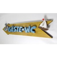 Gäste-Wc Wegweiser Pfeil Schild Holz 72 cm Länge von HolzkoepfchenMT