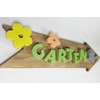 Garten Wegweiser Pfeil Schild Holz 64 cm Länge von HolzkoepfchenMT