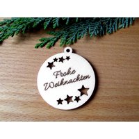 Geschenkanhänger Sternenkugel "Frohe Weihnachten" Aus Holz, 5 cm, Lasercut Mit Gravur von Holzmeile