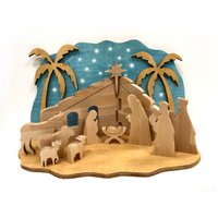 Weihnachtskrippe Sternenhimmel Beleuchtung Krippen-Set Led Krippe Holzkrippe Krippen Figuren Silhouette von HolzmitLiebe