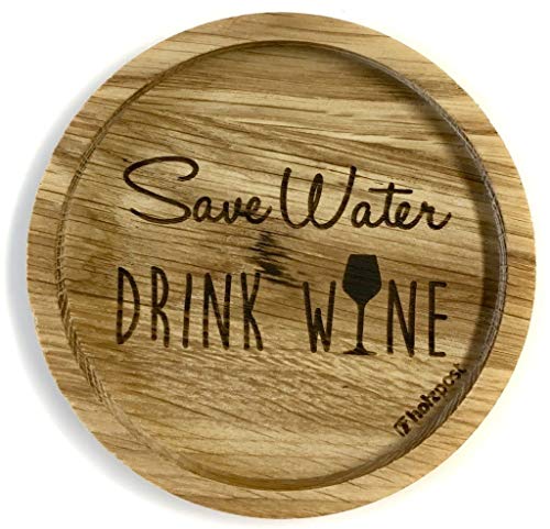Eichenholz Untersetzer Ø 11,2 cm Save Water - Drink Wine von Holzpost