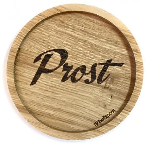 Holzpost - BD110 - Untersetzer aus Eiche - graviert und geölt - d=11,2cm, Prost, Innendurchmesser 10cm, Höhe 1,8cm von Holzpost