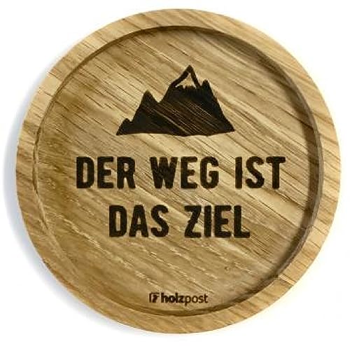Holzpost - BD376 - Untersetzer aus Eiche - graviert und geölt - d=11,2cm, Der Weg ist das Ziel, Innendurchmesser 10cm, Höhe 1,8cm von Holzpost