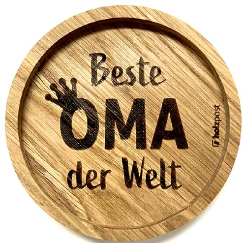 Holzpost - BD834 - Untersetzer aus Eiche - graviert und geölt - d=11,2cm, Beste OMA der Welt, Innendurchmesser 10cm, Höhe 1,8cm von Holzpost