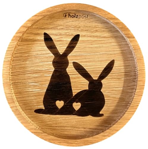 Holzpost - BD909 - Untersetzer aus Eiche - graviert und geölt - d=11,2cm, Ostern, Hasen, Innendurchmesser 10cm, Höhe 1,8cm Holzpost - BD909 - Untersetzer aus Eiche - graviert und geölt - d=11,2cm, Ostern, Hasen, Innendurchmesser 10cm, Höhe 1,8cm von Holzpost