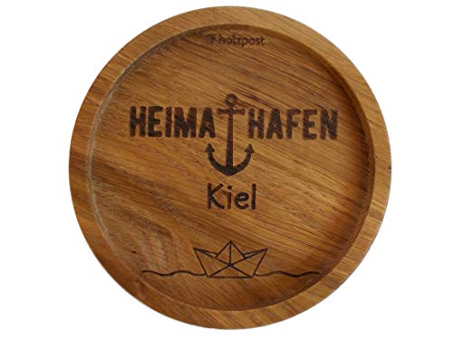 Holzpost Maritimer Glas-Untersetzer - Runder Untersetzer aus rustikaler Eiche Holz mit eingebranntem Motiv (61341) von Holzpost