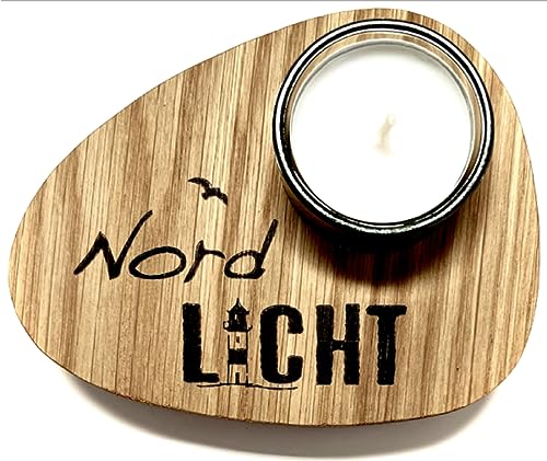 Holzpost - TH117 - Teelicht Halterung aus Eiche - geölt & graviert - Nordlicht, 12cm x 9,5cm von Holzpost