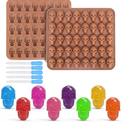 Holzsammlung 1 Pack 40 Vertiefungen Schädel Silikonform Silikonform für Süßigkeiten Mini Totenkopf Schokoladenform für Schokolade, Gelee, Süßigkeiten, Eiswürfel(Zufällige Farbe) von Holzsammlung