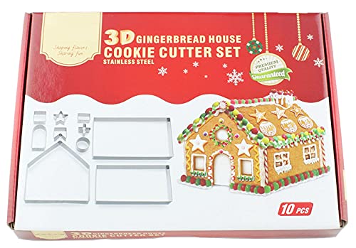 Holzsammlung 10 Stück Ausstecher Weihnachten, Ausstechformen Sandwich Ausstecher, Edelstahl Brot Gemüse Keksschneider, Plätzchen Ausstecher Set, Weihnachten Lebkuchenhaus Haus Form von Holzsammlung