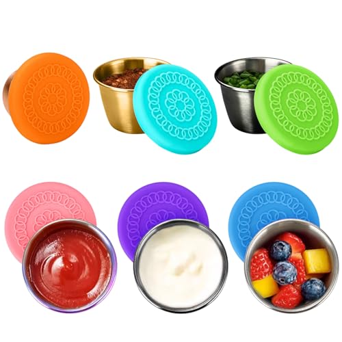 Holzsammlung 6 Stück Edelstahl Dressing Behälter, 70ml mini Dosen mit Deckel, Wiederverwendbare Saucenbehälter Salatdressing Behälter, Soßen Container Set für Dips, Gewürze, Salat und Kinder-Snacks von Holzsammlung