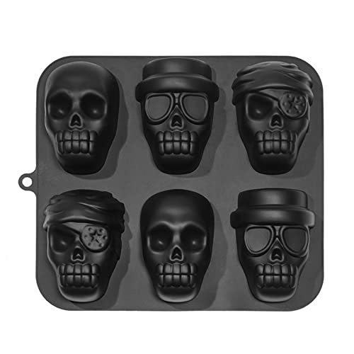 Holzsammlung Totenkopf Silikonform Halloween Backform 6-Fach Kuchenform Silikon,3D Totenkopf Silikon Eiswürfel,Perfekt für Whiskey, Cocktail und EIS, Süßigkeiten, Kuchen von Holzsammlung