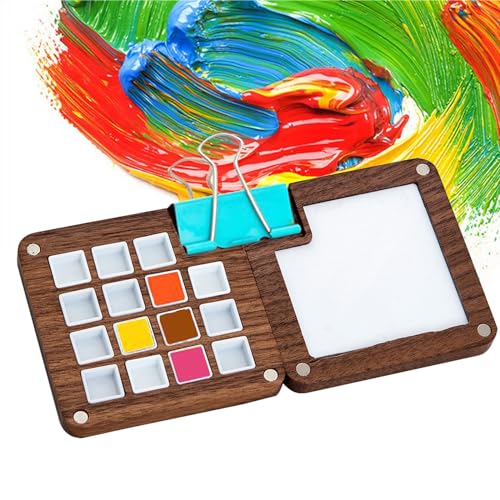 Holzsammlung Tragbare Skizzenbuch Palette, Holz Leere Mini Reise, 15 Raster Magnetische Palettenbox Acrylfarben Sparer für Acrylmalerei, Aquarellmalerei, Gouache mit 15 Gittern und 1 Clip von Holzsammlung