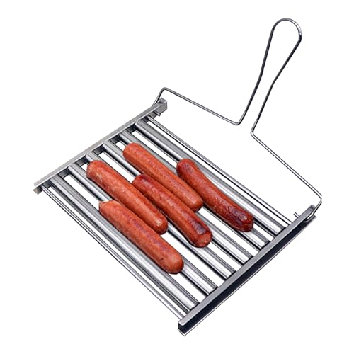 Holzsammlung Würstchenroller, 5 Rollen Wurstgrill, Hot Dog Roller Gleichmäßig Gegart Outdoor Camping Grillzubehör, Edelstahl Würstchen Rollerständer mit Zusätzlichem Klappbarem Griff, 20.5 x 24.2 cm von Holzsammlung