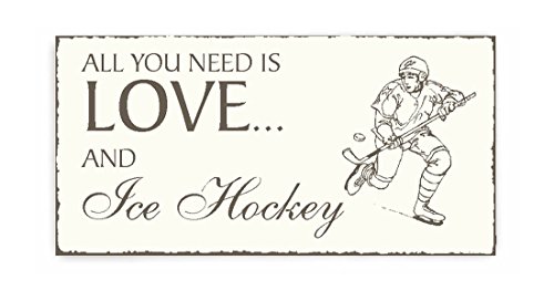 SCHILD Dekoschild « All you need is LOVE and ICE HOCKEY » Holzschild Türschild Dekoration Eishockey Eislaufen von Holzschild