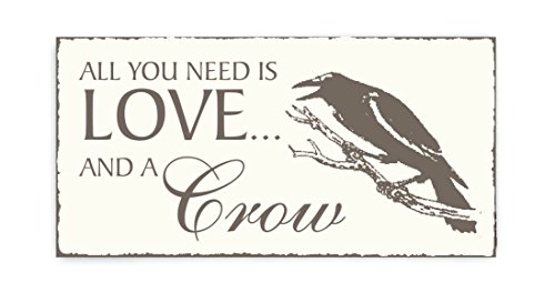 SCHILD Dekoschild « All you need is LOVE and a CROW » Krähe Holzschild Türschild Dekoration Vogel Ornithologe Rabe Gothic von Holzschild